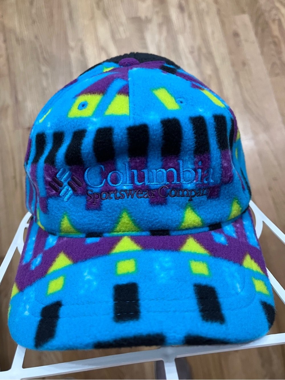VTG Columbia fleece baseball cap. Vibrant, geometric & tribal pattern. Unisex.